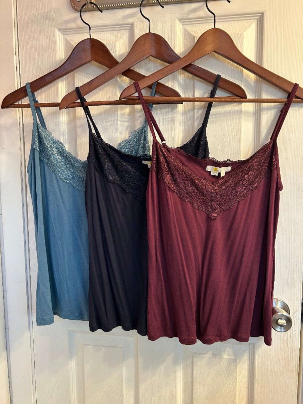 3 Boden Lace Cami Tops with adjustable straps, Size 10, navy teal maroon